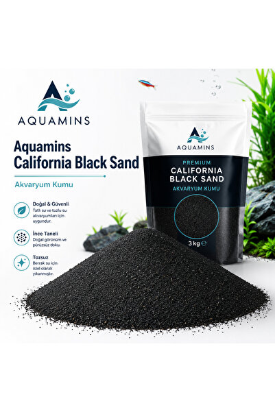 VİZYONAKSESUAR Aquamins California Black Sand 1.5mm Bitki Kumu - 1KG