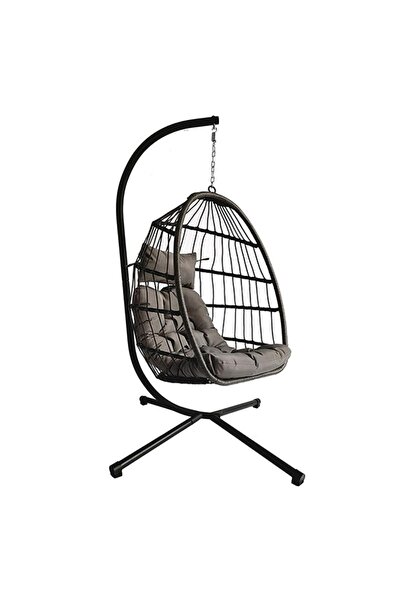 DE HOME Leagan tip cuib DeHome Luna 190 gri cu suport inclus, perna inclusa, ...