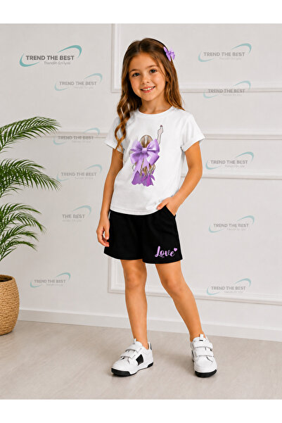 TREND THE BEST Trendin En İyisi Summer Lilac Ribbon and Love Printed Girls' B...