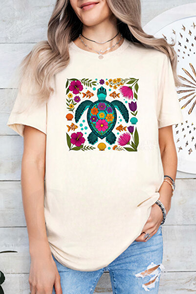 Sarah's Boutique Women's T-shirt – 100% cotton – Turtle Floral