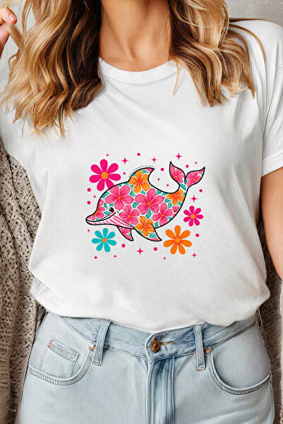 Sarah's Boutique Women's T-shirt – 100% cotton – Floral Dolphin
