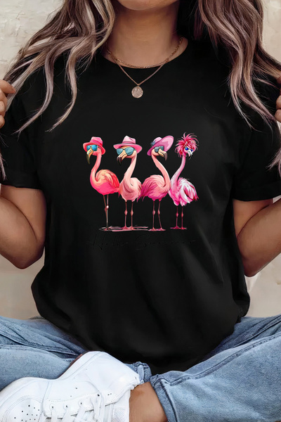 Sarah's Boutique Women's T-shirt – 100% cotton – Hello Flamingos