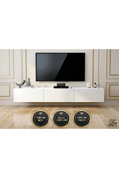 SEMİH MOBİLYA 160 cm Parlak Beyaz MDF Duvara Monte TV Ünitesi