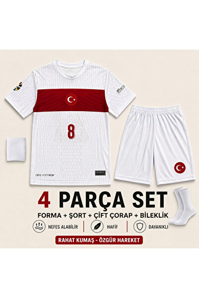 ZİLONG TÜRKİYE BEYAZ ARDA GULER 8 MİLLİ TAKIM ÇOCUK FUTBOL FORMASI 4 PARÇA ( ...