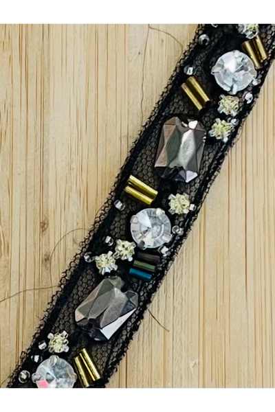 Öztürk Tuhafiye Tulle Ribbon with Crystal Look Case, Flat Stone and Tube Bead...