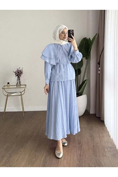 Miraydın Butik Γυναικείο Σετ Πουκάμισο και Φούστα με Δαντελένιο Γιακά Μπιγκόν...