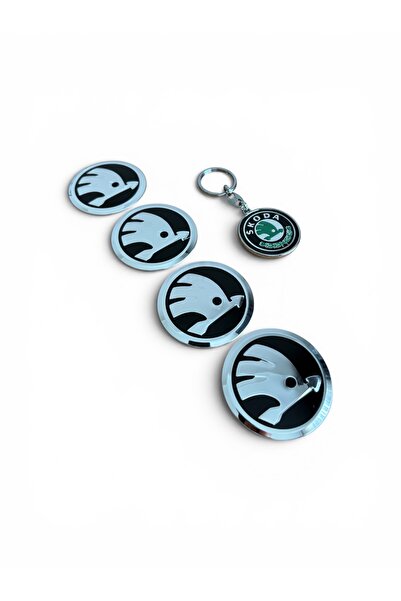 İKTUNING SKODA LOGO 56 MM ALÜMİNYUM 4 ADET JANT GÖBEK STICKER VE SKODA LOGO Ç...