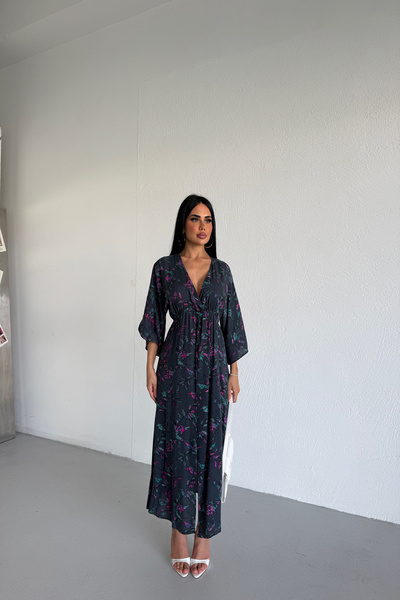 KAMACI BUTİK Double-breasted Collar Floral Patterned Dress