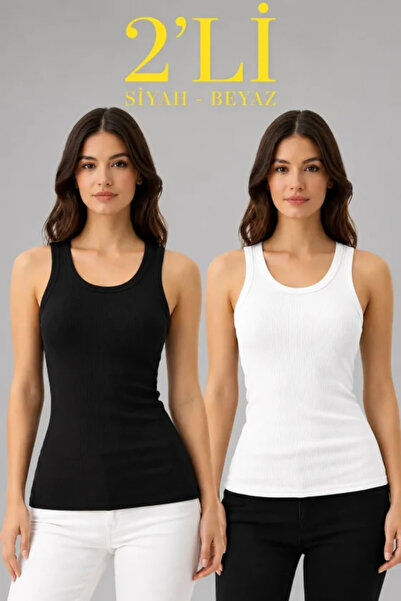kendim fashion 2-piece ribbed lycra ribbed tank top basic elegance - black, w...