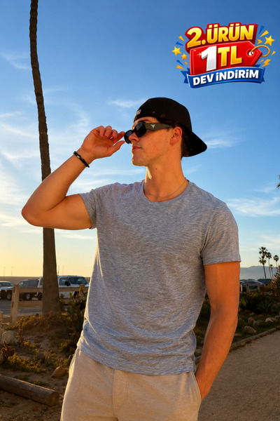 DAMGA JEANS Men's Casual Summer Crew Neck Anthracite Basic T-Shirt