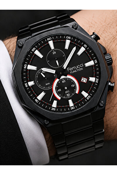 Ferrucci Men's Wristwatch Steel Band Black Color with Function Calendar and G...