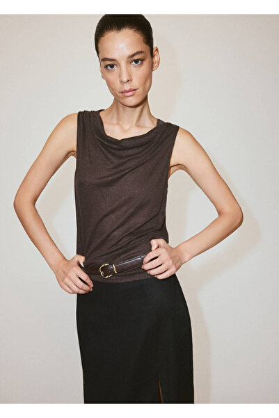 MANGO Woman Drape yaka keten bluz