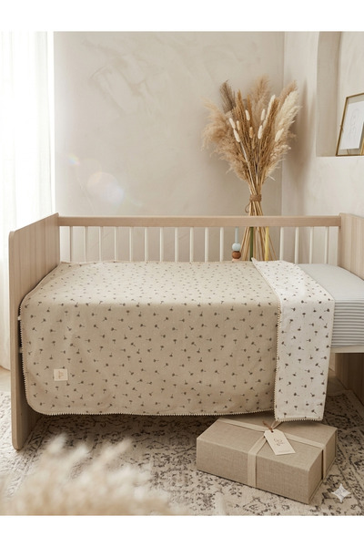 MAMARADUGA Double-Sided Tiny Stripe Pompom Baby Blanket Chicory Stone Color 1...