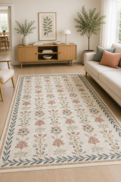 Toronto Home Dijital Kaymaz Yıkanabilir Renkli Çiçekli Salon Halısı Mutfak Ha...