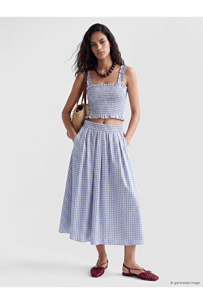 LC Waikiki Nevavm Plaid Flared Skirt with Elastic Waist