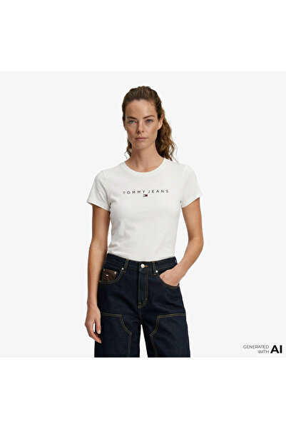 Tommy Hilfiger Linear Kadın Beyaz T-Shirt
