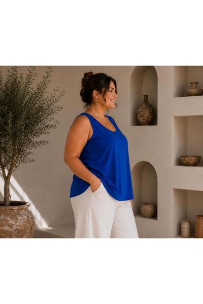 Gülmina Moda Büyük Beden Kare Yaka Rahat Kesim Kadın Atlet Bluz