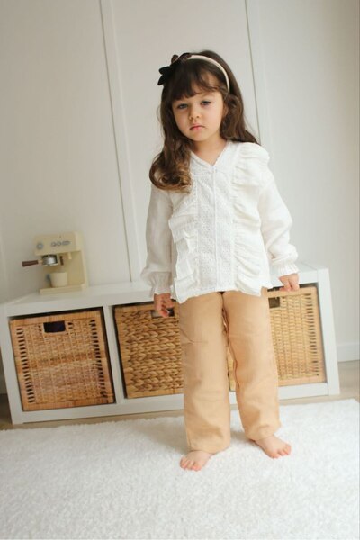 RÜYA KİDS Girl's 100% cotton efil efil muslin fabric 2-piece top and bottom set