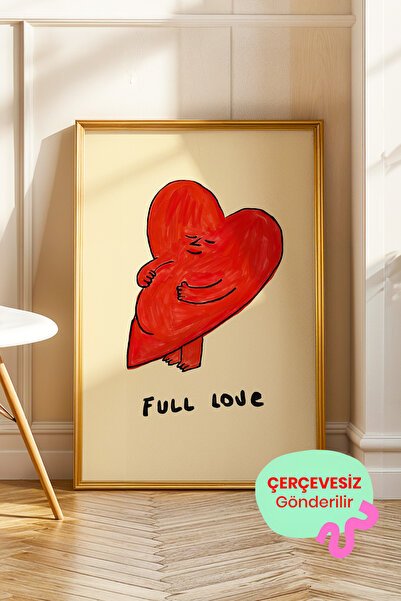ArtDropsco Mizahi Aşk Poster, Sevimli Kalp İllüstrasyonlu Duvar Dekoru Çerçev...