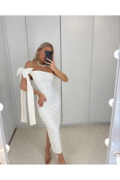 Modafeminen Λευκό Φόρεμα Κρεπ 582938