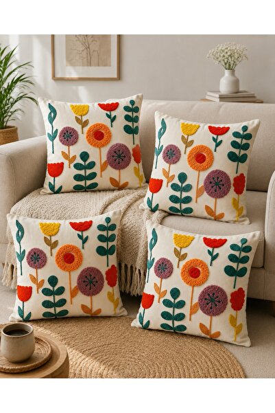 menesahome Set de 4 huse de pernă cu imprimeu digital, cu model colorat de gr...