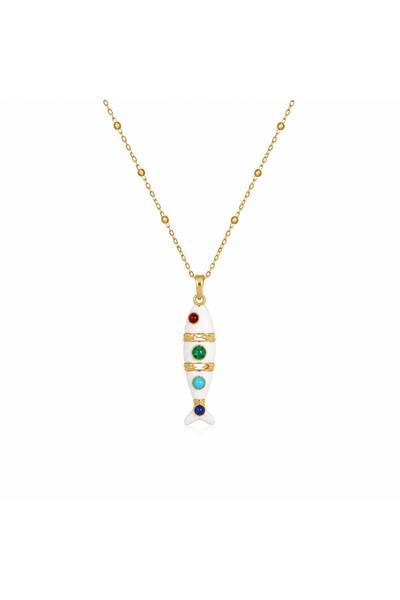 Lovecharm Beyaz Balık Figürlü Hareketli Kolye 316L Paslanmaz Çelik 14K Altın ...