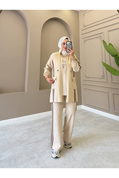 moda4b Women's 3-Piece Double Crepe Suit Zipper Long Jacket T-Shirt and Wide ...