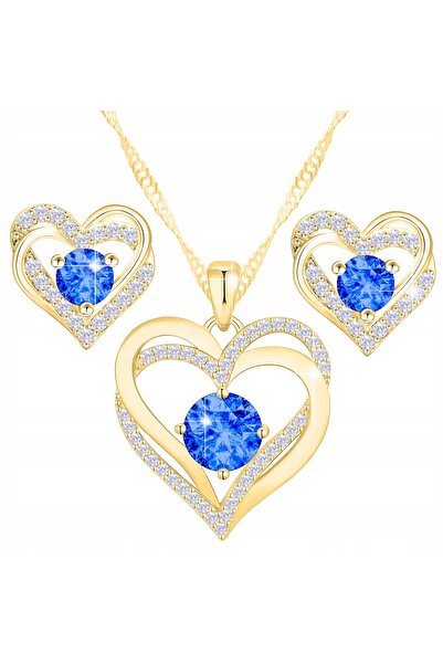 Larezo 14K Gold Plated Jewelry Top Bottom Set , Necklace and Earrings With Bl...