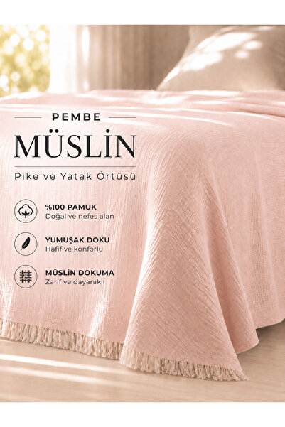 perde plus Premium Muslin Bedspread Double Size Soft Textured Tasseled Pique ...