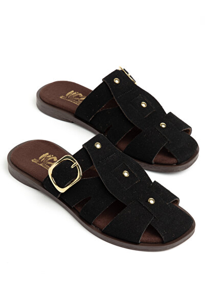 HCO SHOES Suede Women's Cage Slippers with Buckle Detail