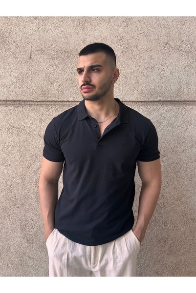 CAGLABOUTİQUE Siyah Erkek Slim Fit Polo Yaka