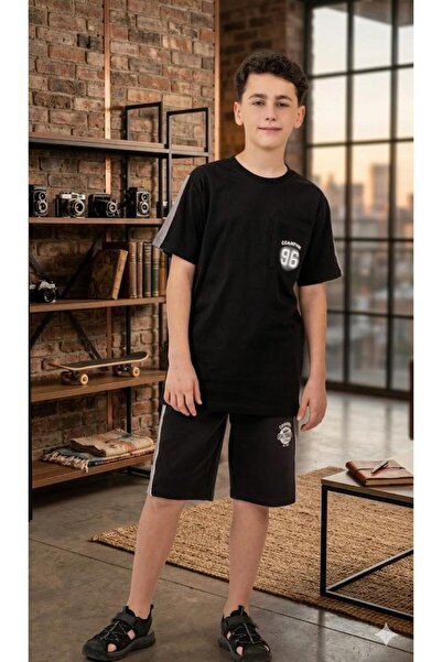 Yağmur Giyim Mışıl 96 Champion Printed Pocket Shorts Boys' Short Sleeve Set 1...