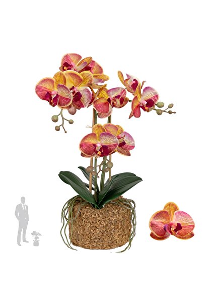 Roberto Rossi Orhidee artificiala grena cu galben cu aspect H49 cm cu 3 tulpini