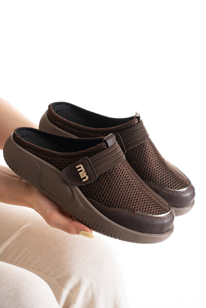 SEFERİ Women's Brown Orthopedic Sole Comfortable Closed-Front Slippers-Sabo S...