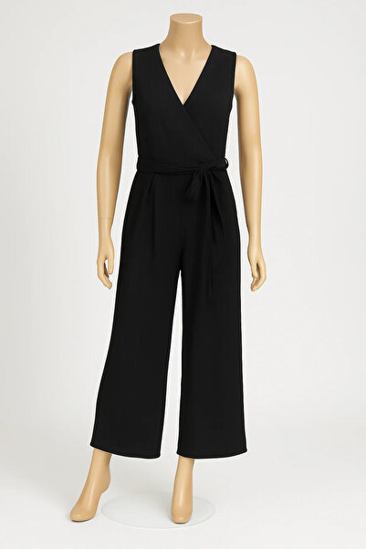PONÇİK Women's crepe jumpsuit, tank top and long flared pants, black