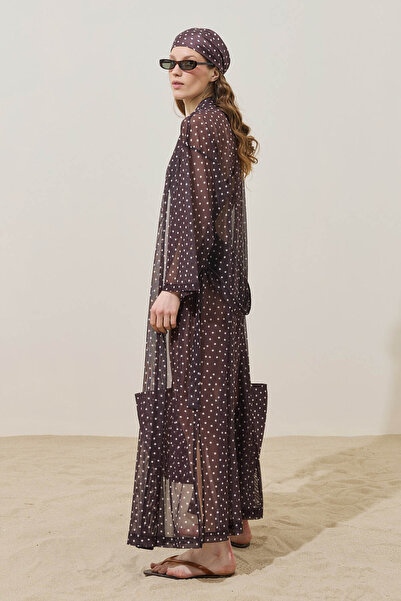 Fahhar Polka Dot Patterned Pareo Kimono Brown