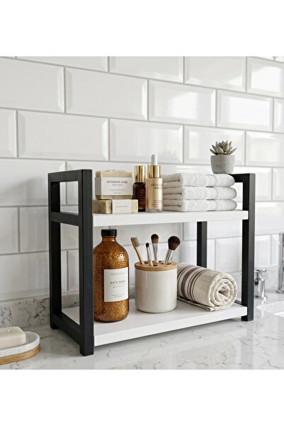GUİMO Çok Amaçlı Banyo Düzenleyici Rafı 2 Katlı – Metal & Ahşap Raf