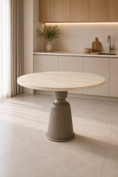 Atolye Casa 90x90cm Traverten Mutfak Masası Sabit Motto Model