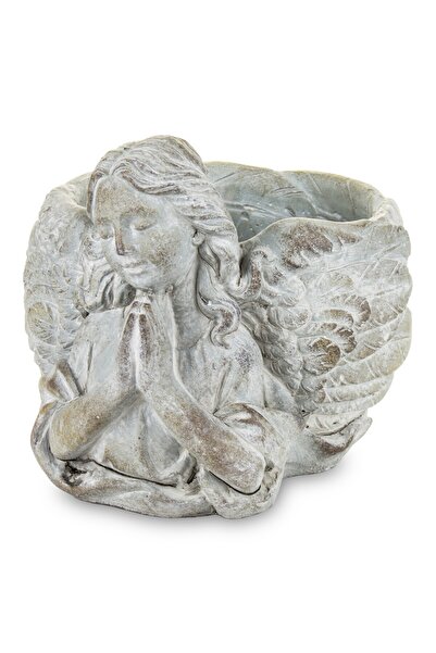 DecoDepot Stone flower pot, angel, gray, 16x16x20 cm