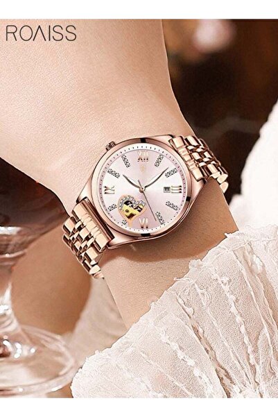 ROAISS Women's Quartz Watch with Steel Strap Round Dial Rhinestone Decoration...