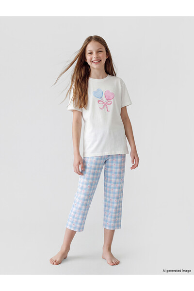 LC Waikiki Peak New Season Printed Girls' Capri Pajama Set