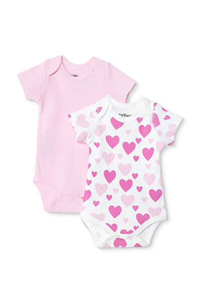 Tiffany Kız Bebek 2li Body Kalp Baskılı Çıtçıtlı Zarf Yaka Kısa Kol