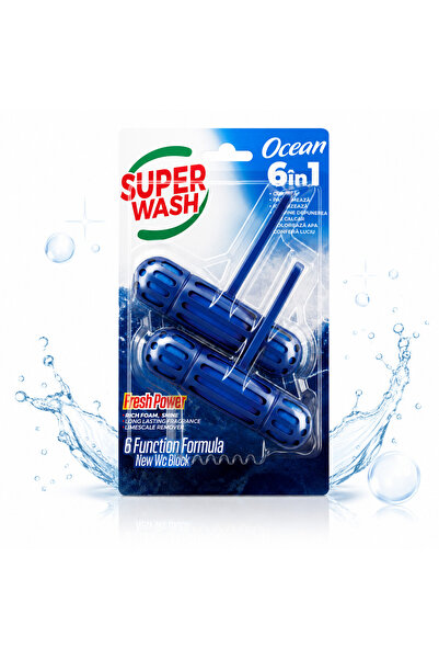 Super wash Odorizant WC Fresh Power Ocean 6 în 1, pachet 2 bucăți, 2 x 50 g, ...