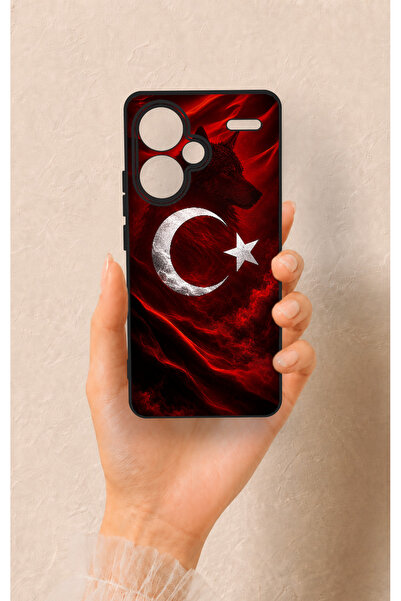 Vip Case Redmi Note 13 Pro Plus Uyumlu Kurt Türk Bayrağı Desenli Silikon Kılıf