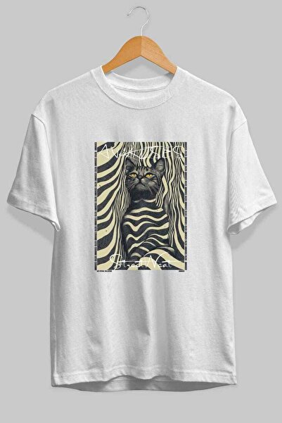 Ankhises For the Sake of Cat 96 Front Cat Printed White Oversize T-Shirt 100%...