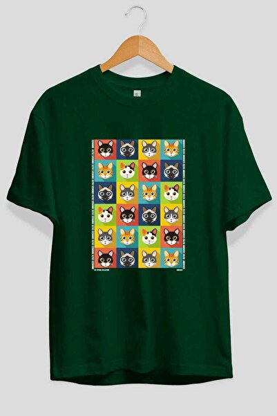 Ankhises Tricou oversize verde cu imprimeu Cat For Cat Lovers 122, 100% bumba...