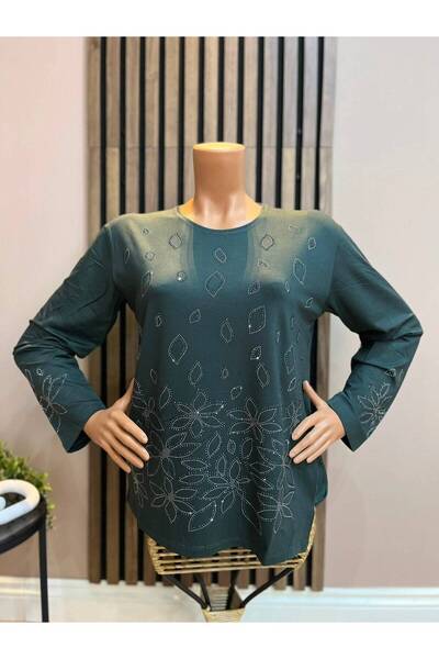 AKMAVİ Women's Combed Cotton Blouse for Middle-Aged and Older Women with Flor...