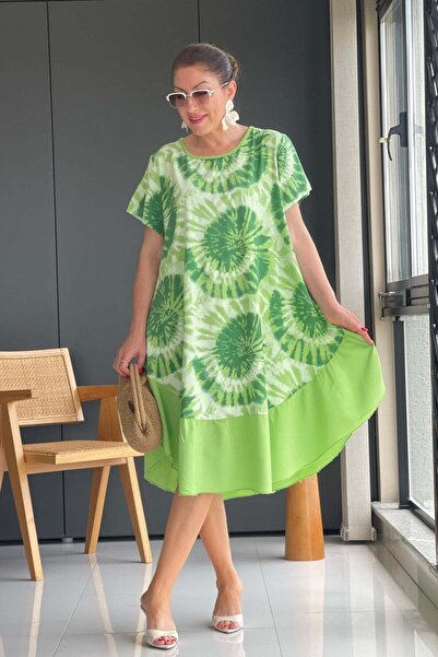 MİSLİNA BUTİK İthal Batik Desen Yeşil Elbise