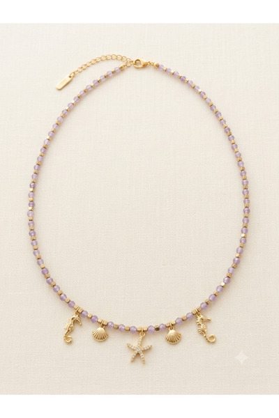 Zihintaşı Atölyesi Ametist Natural Stone Necklace with Stainless Steel Detail