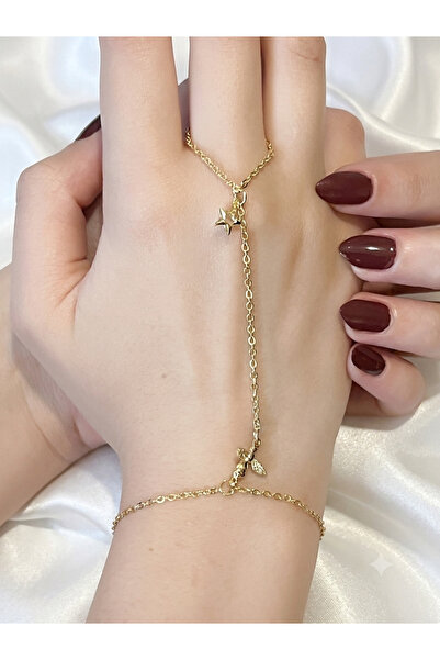 staınless steel Gold Steel Shahmeran Bracelet with Angel and Star Detail